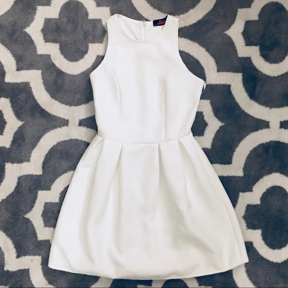 White brocade skater dress